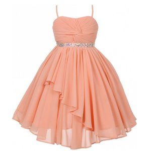 Junior Girl Dress Wedding Chiffon Ruffled Big Girls Floral Flower Girls Blush